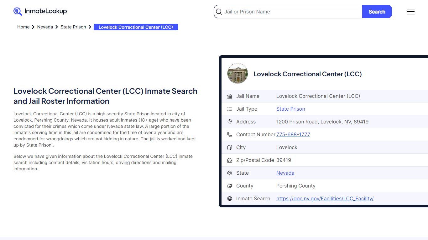 Lovelock Correctional Center (LCC) Inmate Search and Jail Roster ...