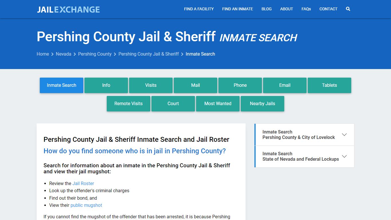 Pershing County Jail & Sheriff Inmate Search - Jail Exchange