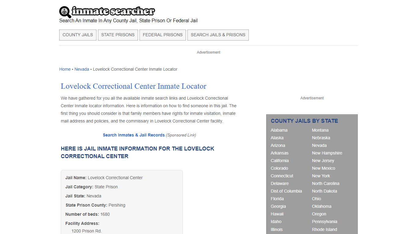 Lovelock Correctional Center Inmate Locator - Inmate Searcher